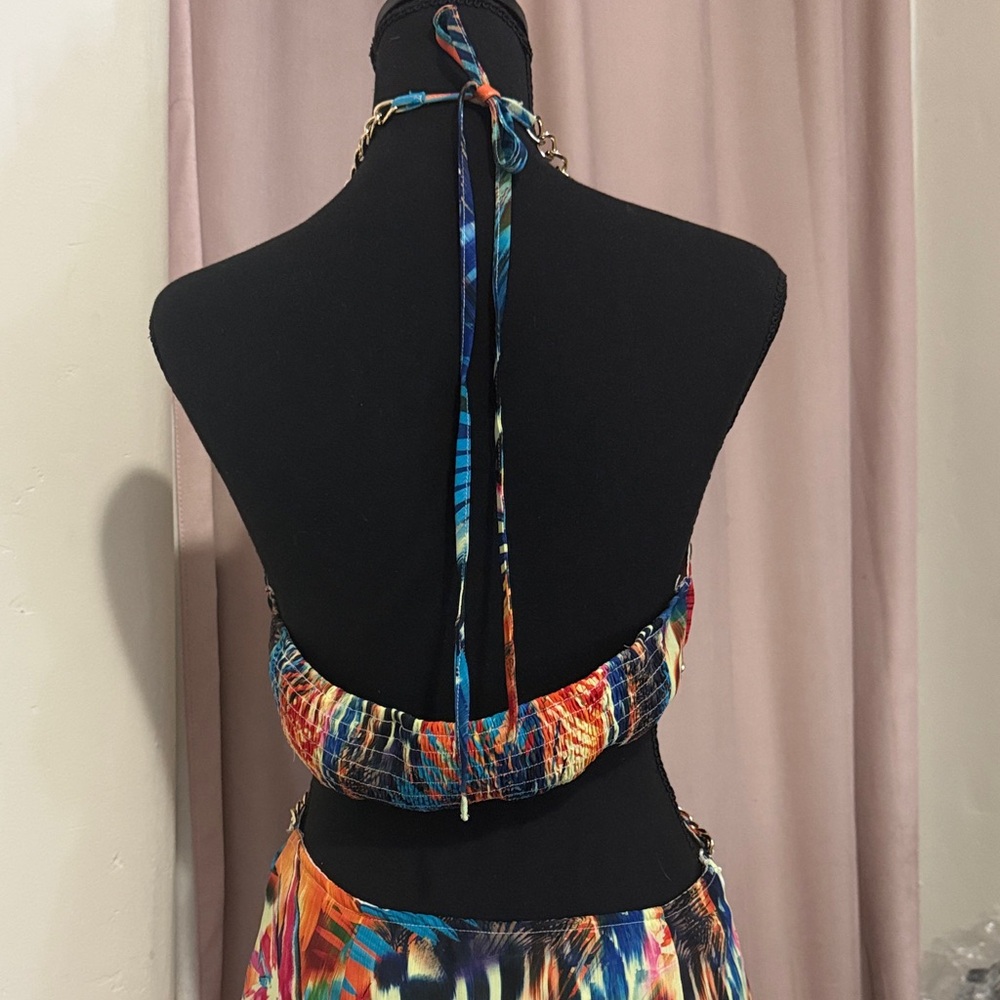 Amazon Multicolor Halter Cutout Maxi Dress with Chain Accents - Picture 6 of 6